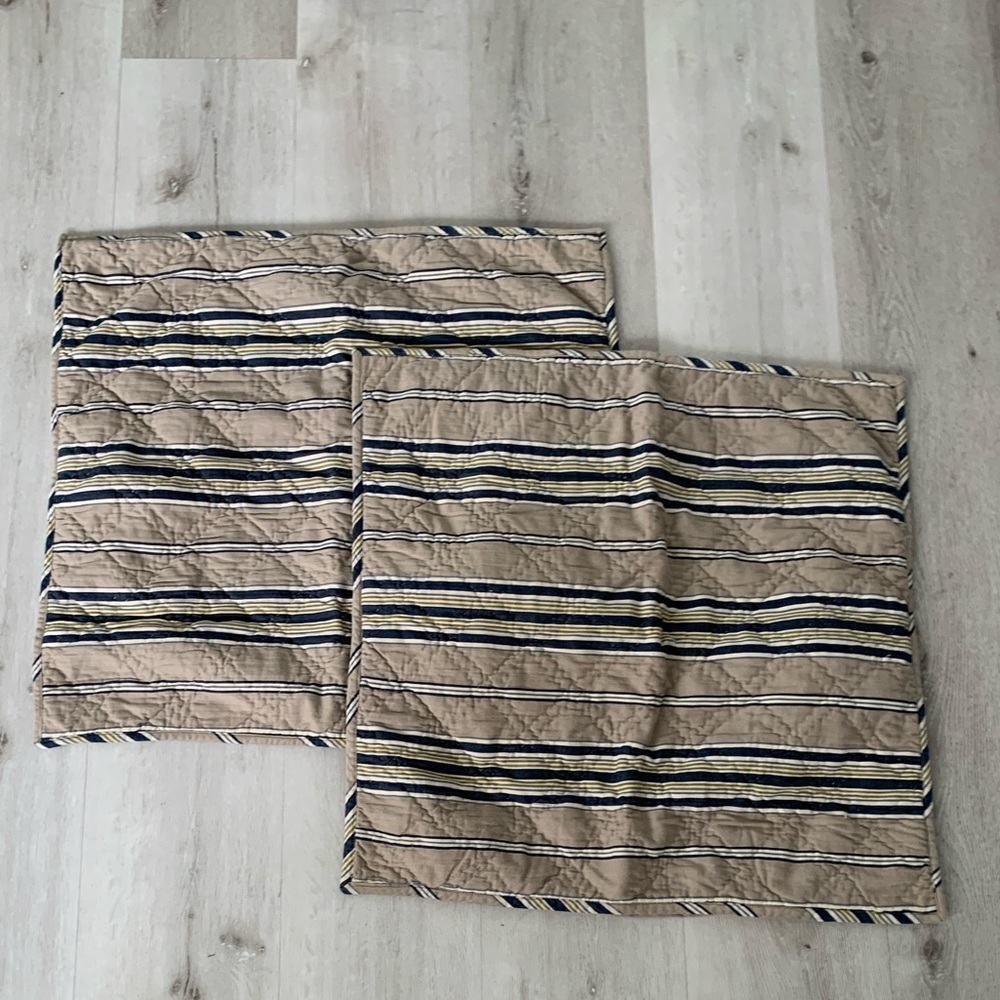 Pottery barn Celeste quilted pillows euro shams striped navy beige set of 2